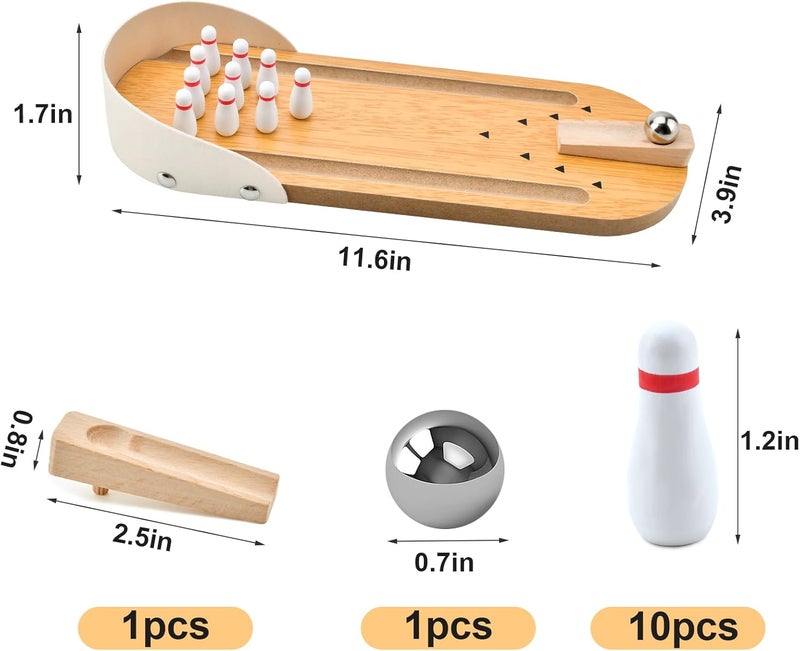 Donse Tabletop Mini Bowling Game Set: Easter Basket Stuffers for Teens Boys Girls Kids Funny White Elephant Gifts for Adults Men Women Wooden Mini Bowling Set for Home Office Desk Toys Stress Relief Gadgets - Image 2